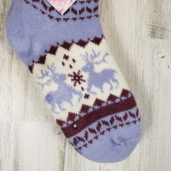 NWT Mari Clare Sherpa Lined Knit Winter Reindeer Design No-Slip Slipper Socks - Picture 2 of 6